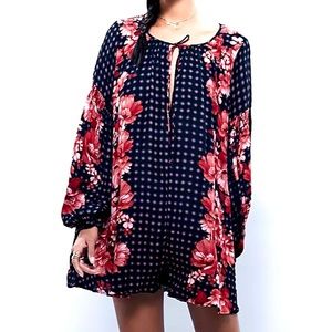 Free People Sunset Boulevard Romper Women’s Size L Floral Boho Peasant Shorts